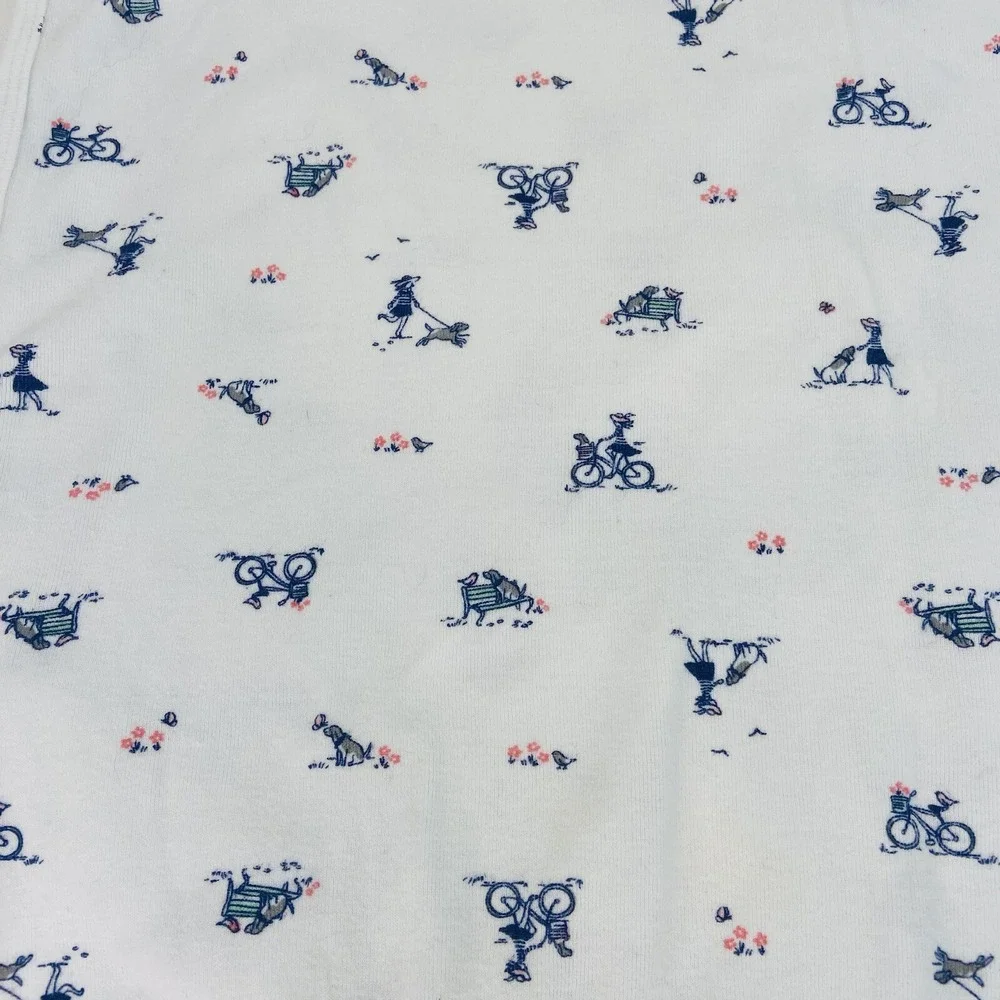 Carters Baby Blanket White Girl On Bike Dog Park Bench Pink Flowers Lovey Cotton